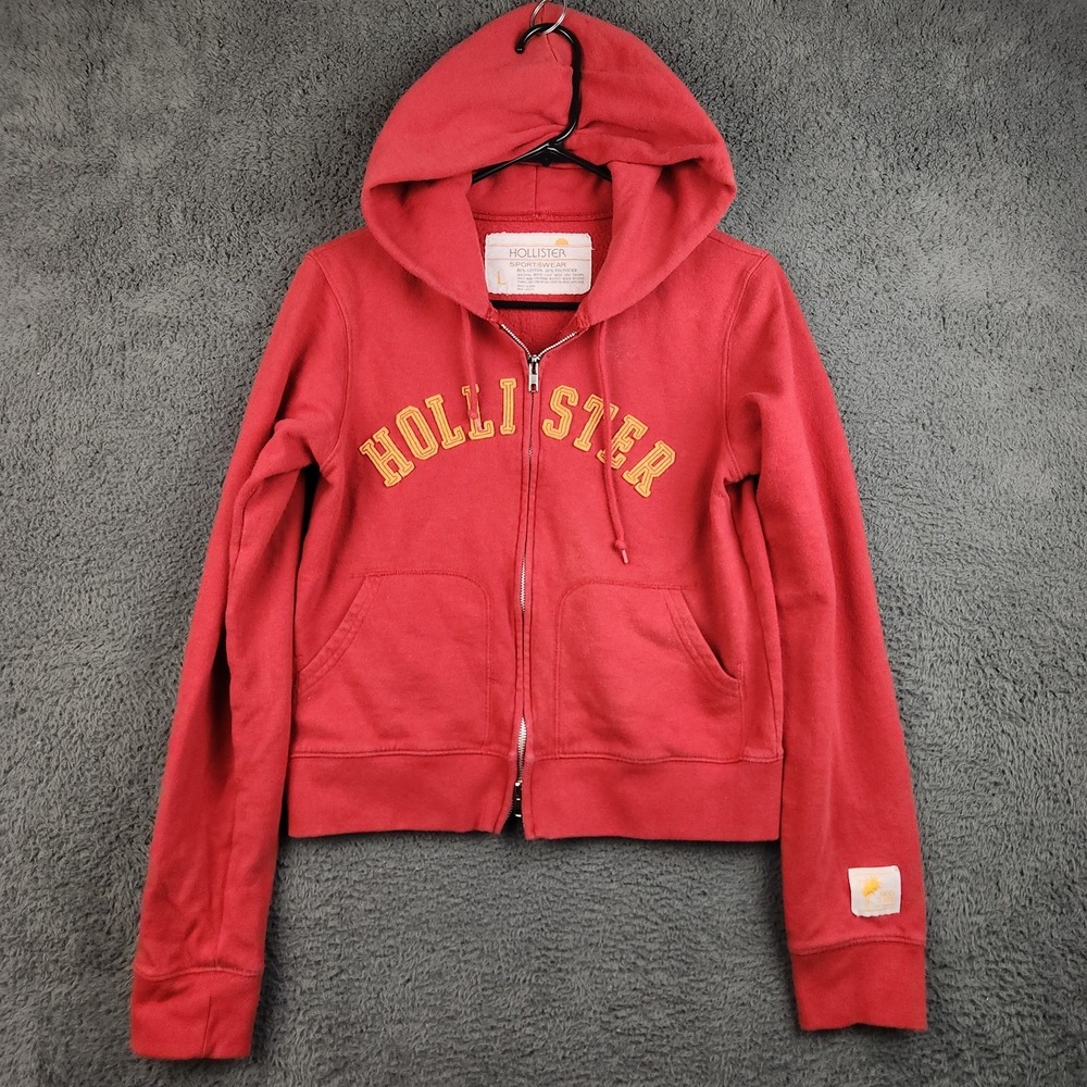 Vintage Hollister Hoodie Large Sweatshirt Y2K 90s Full Zip Embroidered Logo RARE